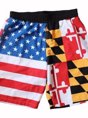 Route One Maryland & American Flag Board Shorts - NEW Fast Ship